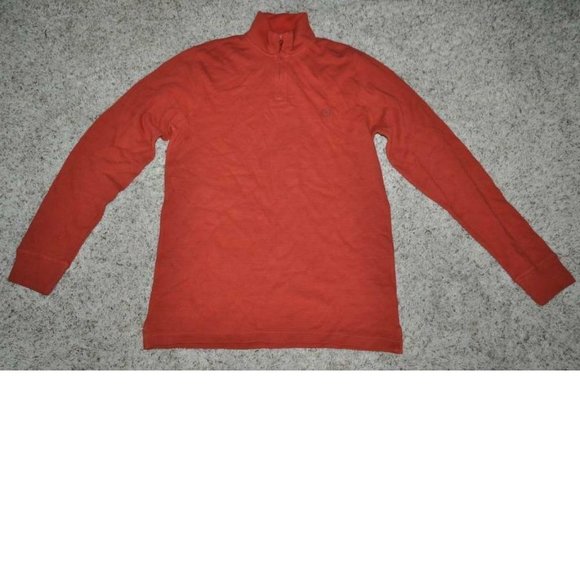 Mens Zip Neck Sweater Chaps Orange Medium Lightweight 1/4 Ribbed Cotton - Picture 1 of 3